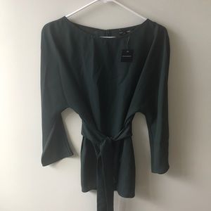 Deep green long sleeve top with belt